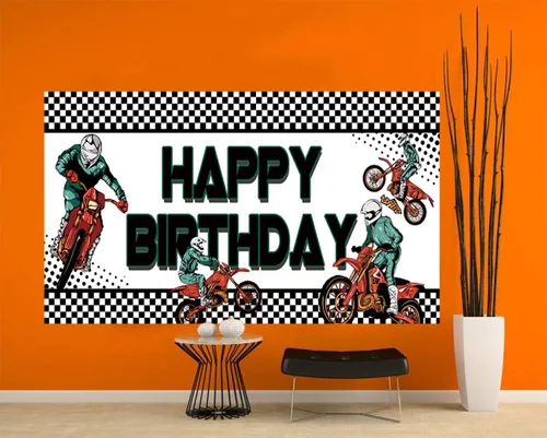 Miniatura 4 de Pancarta grande de cumpleaños de motocross, decoración de suministros de fiesta de cumpleaños de motocross, fondo de fondo de fiesta de cumpleaños