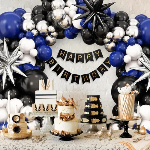 Miniatura 4 de Kit de arco de globos azul marino y negro, guirnalda de globos con globos de papel de aluminio metálico plateado blanco oscuro globos de látex
