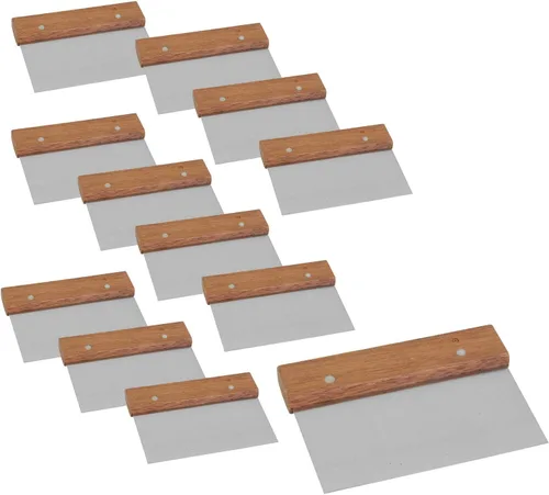 Miniatura 2 de Raspador de banco de acero inoxidable, masa picadora con mango de madera para utensilios para hornear (2 piezas)