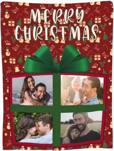Miniatura 7 de BYFDIY Manta personalizada con 4 fotos, manta de franela de Navidad personalizada para bebés, niños, madre, abuela, familia y mascotas, 16