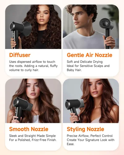 Miniatura 4 de Secador de pelo profesional con difusor para cabello rizado, secador iónico negativo de 1,312.3 ft para secado rápido, motor sin escobillas de alta