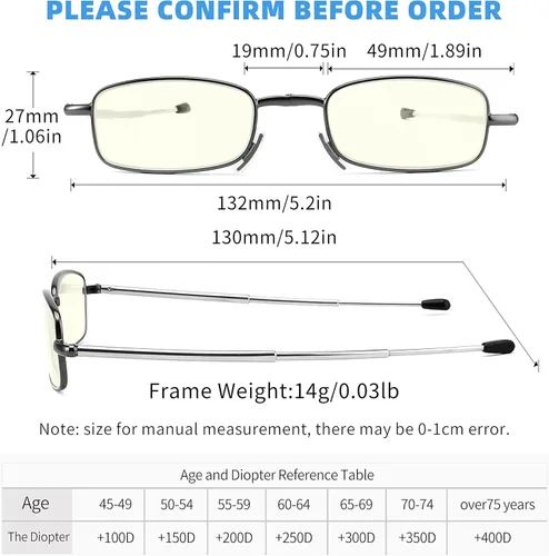 Miniatura 2 de touk Foldable Reading Glasses Anti Blue Light, Soft Nose Pad Spring Hinge Compact Readers Portable Case for Men Women 2 Pack