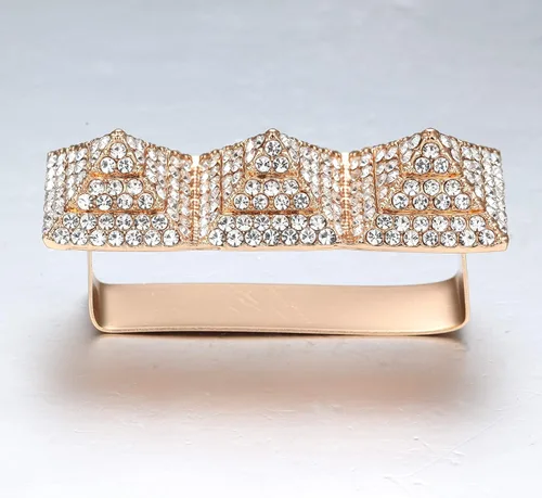 Miniatura 5 de Anillo de pirámide de aleación punk con diamantes de imitación, rapero hip hop, labios rojos, bisutería, tamaño de 2 dedos