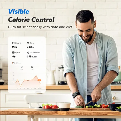 Miniatura 6 de Merach Escalera para hacer ejercicio en casa, mini escalonera con bandas de resistencia, tabla de equilibrio portátil con monitor LCD, entrenador
