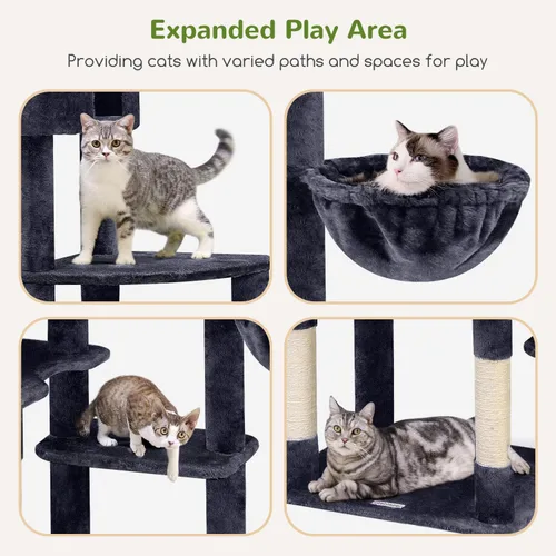 Miniatura 7 de Globlazer Árbol gigante para gatos, árbol para gatos de interior de 83 pulgadas para gatos grandes y adultos, torre XXL para gatos con 9 postes Gris