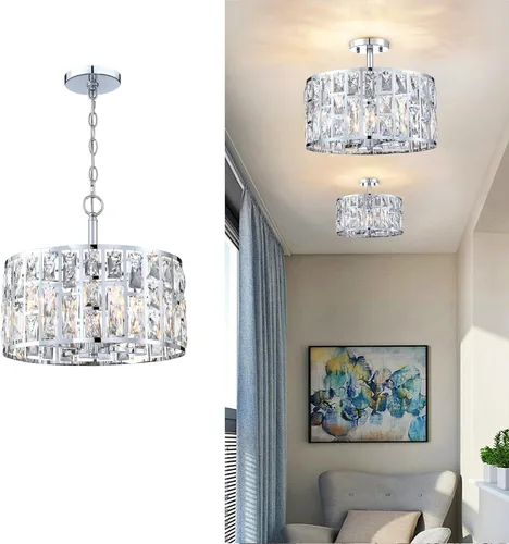 Miniatura 16 de MEXO Lámpara Colgante de Cristal Moderna Accesorio de Iluminación Paquete de 2 con Acabado Dorado Iluminación Colgante Candelabro de Cristal