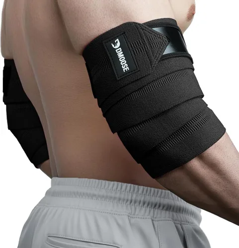 DMoose Fitness Elbow Wraps for Weightlifting (Pair) - 40'' Adjustable Strap for Gym Workout & Bench Press, Compression Elbow Sleeves for Tendonitis,