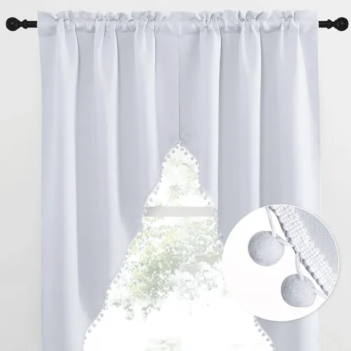 Miniatura 85 de NICETOWN Home Fashion - Cortinas de cocina con bolsillo para poste, cenefa festoneada a medida, cenefa festoneada sólida para ventana de Marrón