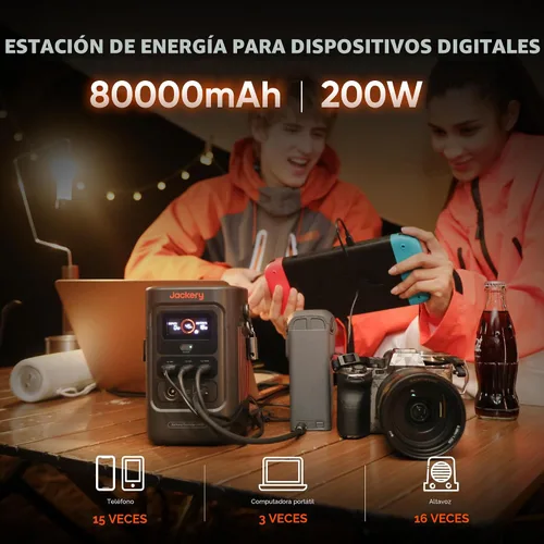 Miniatura 2 de Jackery Explorer - Banco de energía 240D, estación de energía portátil LiFePO4 de 80,000 mAh, salida de CC de 200 W, carga rápida de 1 hora