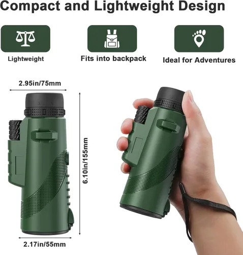 Miniatura 4 de Telescopio monocular portátil de 8 x 42 para adultos, monoculares compactos de alta potencia para observación de aves, senderismo, conciertos, viajes
