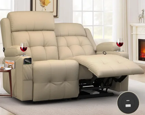 Miniatura 13 de Sofá reclinable de dos plazas, sofá reclinable de masaje de gran capacidad, silla de dos plazas para RV con espacio de almacenamiento, portavasos