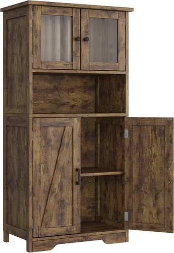 IDEALHOUSE Armario de Baño Alto de 50", Armario de Almacenamiento de Baño Independiente con 4 Puertas y Estantes Ajustables, Alacena Armario de