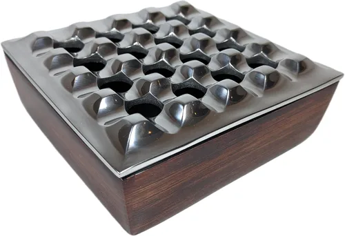 Miniatura 8 de Cenicero con tapa para puros, diseño de madera metálica, ceniceros resistentes al viento para oficina en casa, mesa, exterior, patio, balcón al aire