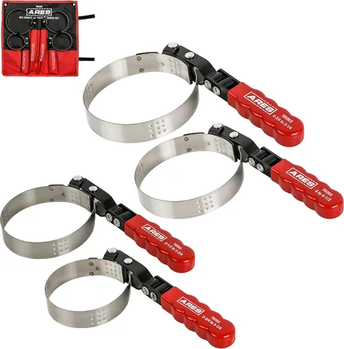 ARES 56065 - Juego de 4 llaves giratorias para filtro de aceite con bolsa de almacenamiento – Llaves de 2 3/4 pulgadas a 5 1/4 pulgadas (2.756 in a
