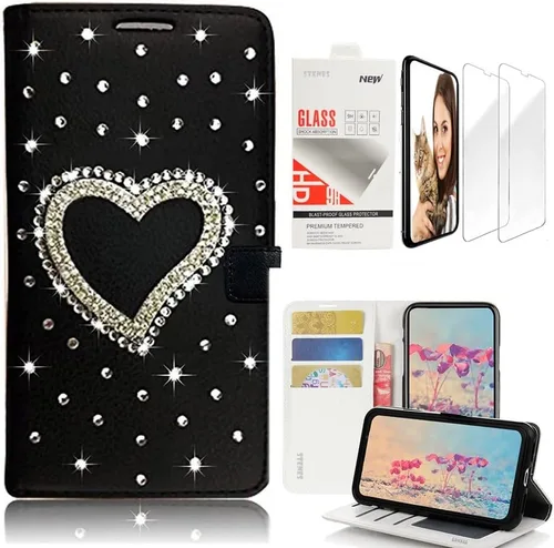 Miniatura 10 de Bling Wallet - Funda de cuero compatible con Samsung Galaxy A32 5G, elegante, diseño de corazón y corona hecha a mano en 3D con protector