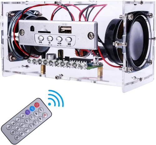 MiOYOOW Kit de altavoz Bluetooth DIY, mini amplificador estéreo USB, kit de soldadura con luces LED intermitentes, kit de práctica de soldadura para