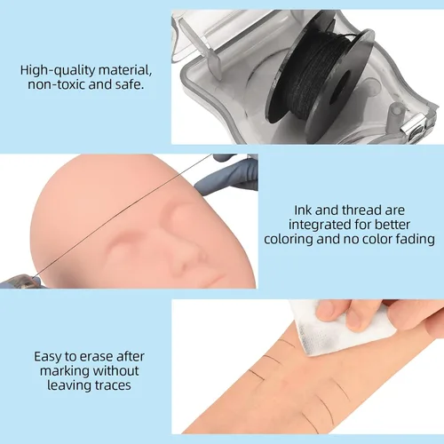 Miniatura 4 de ATOMUS Cadena de mapeo de cejas 2pcs pre-entintado 30m (98ft) Microblading String para marca de cejas Cuerda de medición negra para maquillaje