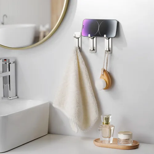Miniatura 5 de pickpiff Ganchos de pared para abrigo y toalla: 13LB fuerte adhesivo para colgar puerta, níquel cepillado