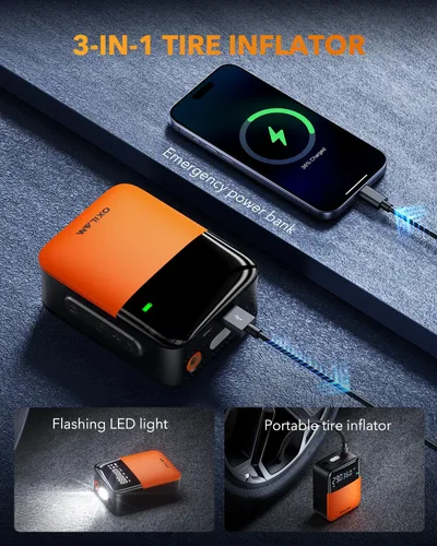 Miniatura 5 de OXILAM Compresor de aire portátil para inflador de neumáticos C1, bomba de aire recargable 3 veces más rápida para neumáticos de automóvil