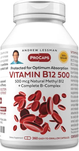 Miniatura 9 de ANDREW LESSMAN Vitamina B12 500 60 cápsulas – Metilcobalamina protegida por absorción (coenzima natural vitamina B12), esencial para la energía