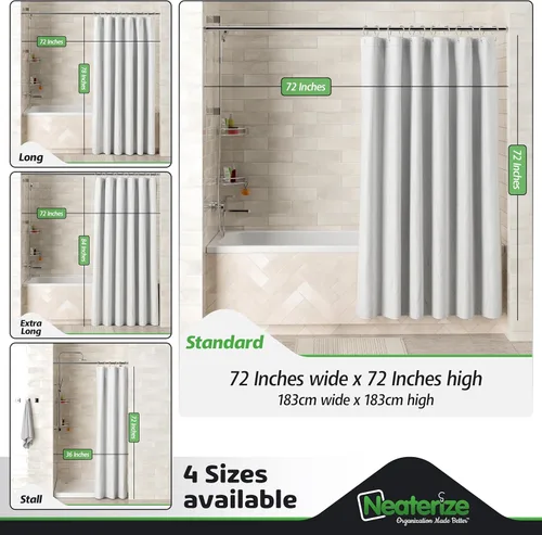 Miniatura 3 de NEATERIZE Cortina de Ducha Blanca - Cortinas de Ducha Estilo Hotel para Baño con Diseño Waffle, 72x72 Pulgadas - Cortina de Ducha de Tela Blanca