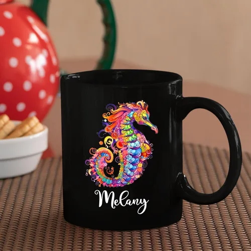 Miniatura 3 de Taza de café personalizada con nombre, taza de café personalizada con animales marinos coloridos del océano, 11 onzas, 15 onzas, taza de cerámica