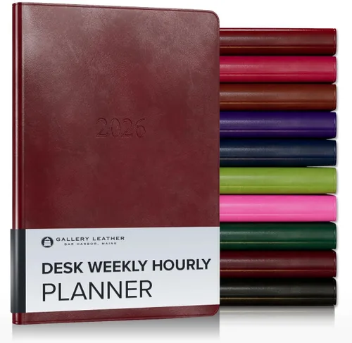 Miniatura 122 de Gallery Leather Agenda semanal y mensual grande 2025-2026, agenda y cuaderno con elegantes bordes de página dorados dorados, 12 meses, cactus Cactus