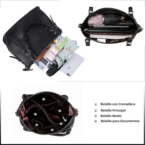 Miniatura 6 de HESHE - Carteras y bolsos de cuero genuino para mujer, bolso de mano, bolso de hombro, bolso de asa superior, bolso cruzado, bolso tipo morral