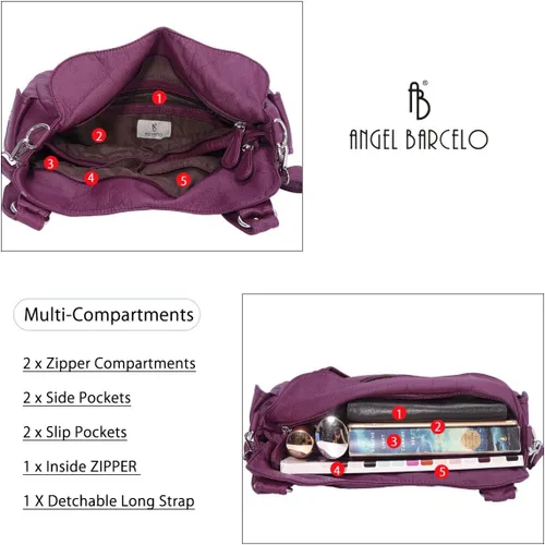 Miniatura 227 de Angel Barcelo - Bolsa de hombro amplia para mujer, diseño Hobo, cuero lavado