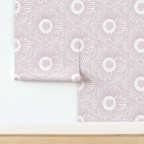 Miniatura 4 de Spoonflower Papel tapiz autoadhesivo de 6 x 2 pies - Florals Blooms Cream Mauve Flower Pale Home Flowers Midcentury Modern Custom Removable Wallpaper