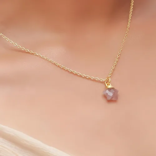 Miniatura 4 de Collar con colgante de estrella chapada en oro de 14 quilates, hecho a mano, hipoalergénico, pequeña estrella envuelta en alambre con cadena