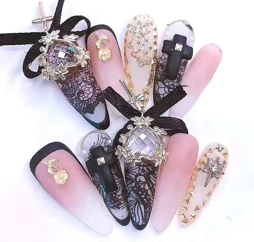 Miniatura 2 de 10 rollos de calcomanías holográficas retro de transferencia de láminas láser de encaje negro, suministros de arte de uñas, diseños de papel
