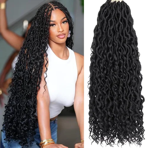 Miniatura 15 de Extensiones de cabello sintético de ganchillo de 24 pulgadas con extremos rizados, extensiones de cabello sintético con extremos rizados, trenzas