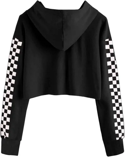 Miniatura 2 de Imily Bela - Sudadera corta con capucha, con bonitos cuadros, manga larga, a la moda, para niña