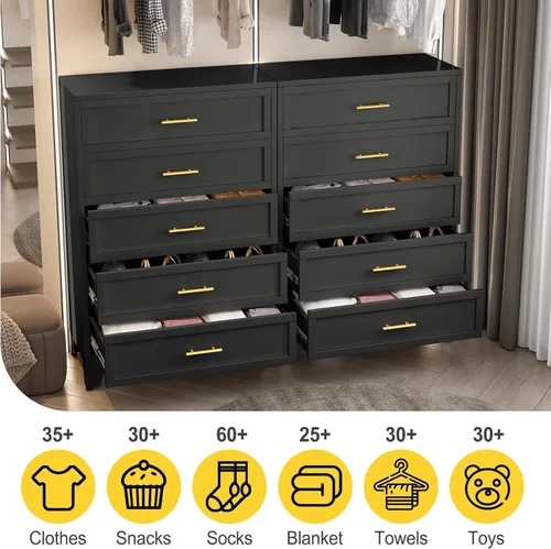 Miniatura 4 de Cómoda de metal de 53.54 pulgadas de alto para dormitorio, cajones de armario de 5 cajones, unidad organizadora de almacenamiento moderna, armario