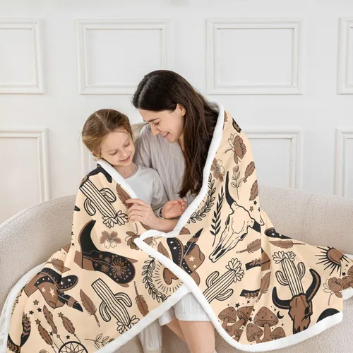 Miniatura 2 de Manfei Manta de vaquero estilo americano occidental para niños y adolescentes, decoración de habitación de estilo retro, con botas de vaquero