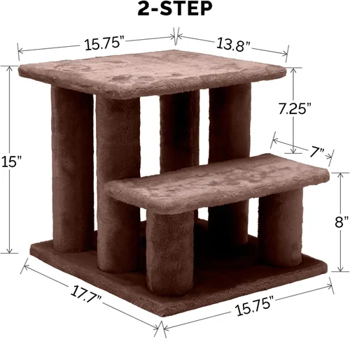 Miniatura 3 de Furhaven Steady Paws - Escaleras para mascotas de varios pasos para camas altas y sofás, color marrón, 3 escalones