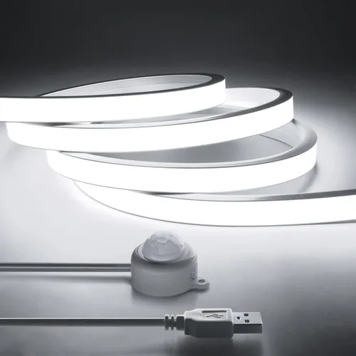Miniatura 10 de Tira de luces LED con sensor de movimiento COB, luces de tira LED de neón con sensor de movimiento USB de 5 V, tira de luz LED impermeable de 6.56