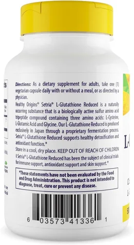 Miniatura 3 de Healthy Origins Setria L-glutatión 500 mg, 60 cápsulas vegetales – Suplemento antioxidante reducido Form Master – Apoya la salud del hígado