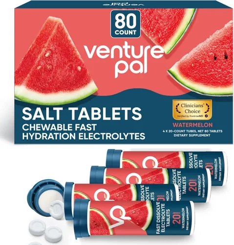 Miniatura 6 de Venture Pal Tabletas de electrolitos masticables, 80 tabletas de sal de disolución rápida sin azúcar, sin gluten, paquete variado para hidratación