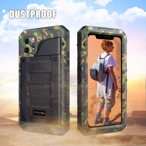 Miniatura 6 de Mitywah Funda impermeable para iPhone 11, resistente y duradera, de metal, protección de pantalla integrada, impermeable, a prueba de golpes, a Negro