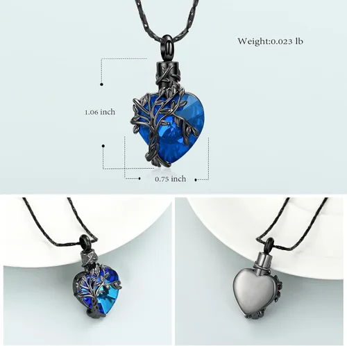 Miniatura 22 de Imrsanl Collar de urna de árbol de la vida con forma de corazón, joyería de cremación para hombres y mujeres, recuerdo, joyería conmemorativa