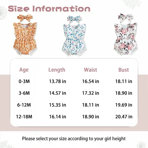 Miniatura 6 de Hascloth Newborn Baby Girl Romper Infant Tassel Bodysuit Floral Dress Shorts Jumpsuit Ruffle Sleeveless Onesie Clothes Outfit