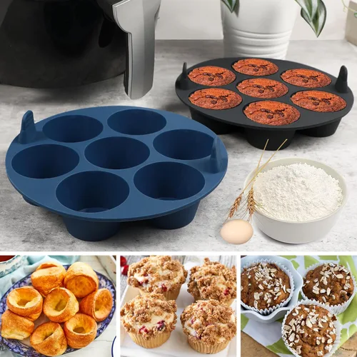 Miniatura 2 de Webake 2 piezas de molde para magdalenas de silicona para freidora de aire para hornear, antiadherente, moldes para huevos de silicona, moldes