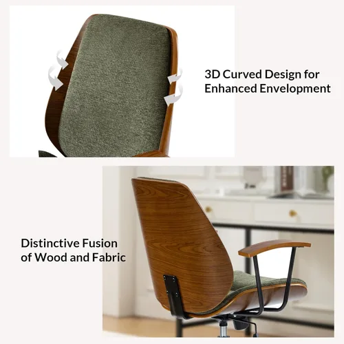 Miniatura 4 de La silla de oficina moderna que necesitas con tapicería de poliéster y madera curvada ergonómica. Silla giratoria de escritorio con altura ajustable