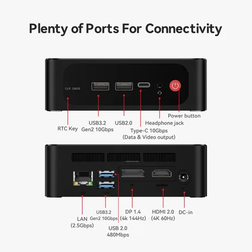 Miniatura 7 de Beelink Mini PC SER5, AMD Ryzen 7 7735HS (hasta 4.75 GHz) 8C/16T, mini computadora de 24 GB LPDDR5 RAM 500 GB NVMe PCIe 4.0 SSD, mini computadora