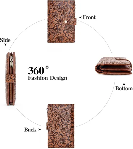 Miniatura 7 de GOIACII Cartera de viaje para mujer, con bloqueo RFID, triple pliegue, con bolsillo con cremallera para monedas, A01 café, Classic