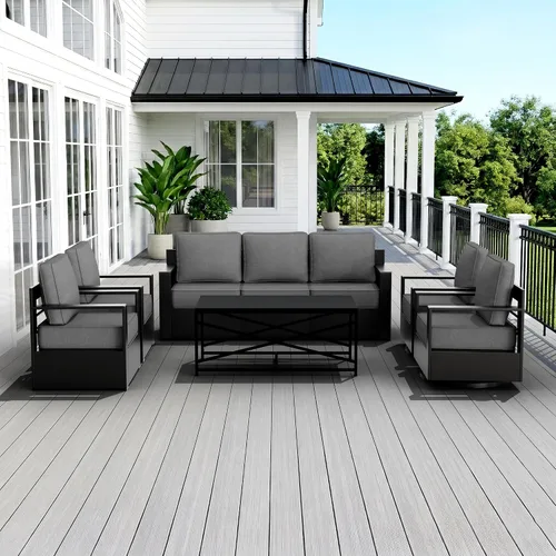 Miniatura 17 de Muebles de Patio al Aire Libre de Aluminio, Sillas de Metal para Todo Clima con Cojines de 6 Pulgadas de Grosor, Asiento Profundo para Jardín, Beige