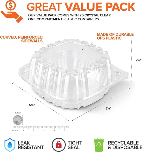 Miniatura 2 de Stock Your Home - Envase de plástico para llevar alimentos y postres, 25 unidades de 5 x 5 pulgadas, envases de plástico con bisagras, desechables