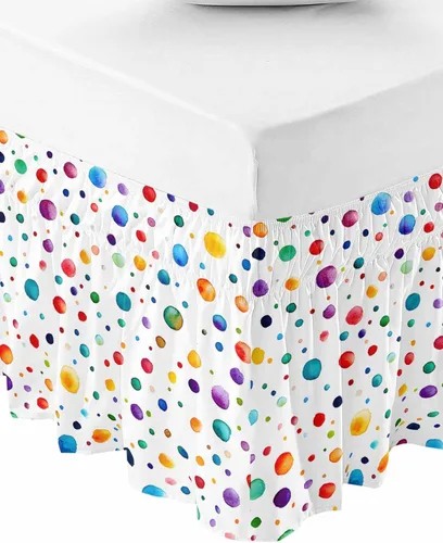 Falda de cama de lunares tamaño Queen de 16 pulgadas de caída, falda de cama elástica ajustable con volantes para cama Queen, diseño de acuarela